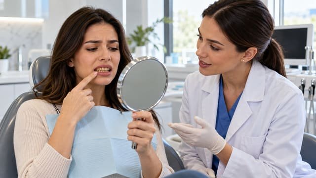 Patient discussing yellow teeth and tooth discoloration with a cosmetic dentist